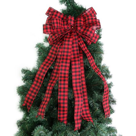 Noeud papillon décoratif pour sapin de Noël (sachet de 1 nœud) rouge et noir à carreaux, 65x34cm (1/5)