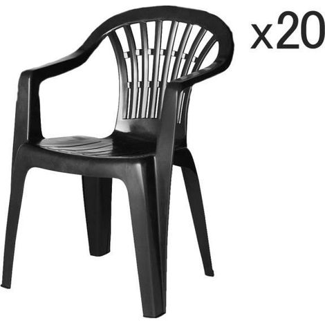 Chaise de jardin - JUANIO - Lot de 20 - Empilable - Accoudoirs - Dossier haut - Gris anthracite (1/2)