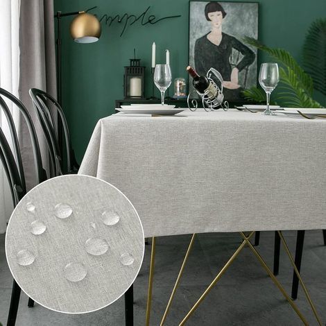 Nappe Rectangulaire Imperméable en Polyester 140x200cm, Nappe de Table Lavable Effect Lin pour Salle à Manger, Pique-Nique, Restaurant (Gris Clair, 140x200cm) (1/5)