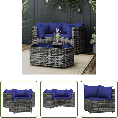 vidaXL Rattan - 4-tlg. Garten-Lounge-Set mit Kissen Grau Poly Rattan (1/5)