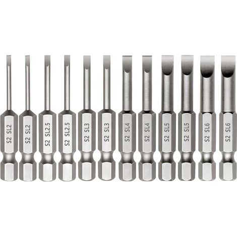 Lot de 12 embouts de visseuse à fente de 50 mm de long - Pour visseuse à percussion, tige hexagonale magnétique 1/4" - SL2/2,5/3/4/5/6 (1/5)