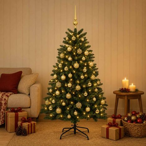 vidaXL Árbol de Navidad artificial verde medio con bolas 150 cm (1/4)