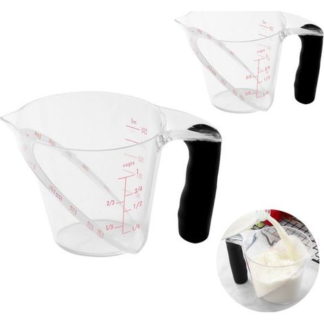 Vasos medidores angulares (juego de 2), Vasos medidores de plástico transparente graduados, Para salsas y zumos, 250 ml (1/5)