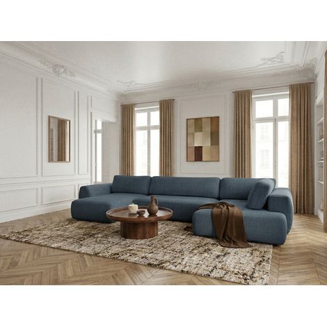 BOBOCHIC - Canapé panoramique convertible coffre DENISE tissu texturé Angle gauche  Bleu foncé (1/5)