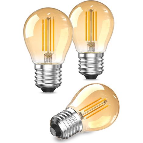 E27 Warmweiße 2W LED-Lampe, E27 Schraubsockellampe 2200K G45 Bajonett-Glühbirne mit bernsteinfarbenem Glasfaden, entspricht 20W für Nachttischlampen, Leselampen (nicht dimmbar, 3 Stück)