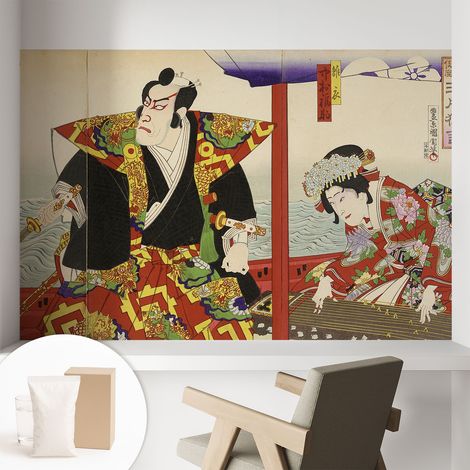 Papier peint intissé à motifs décoratifs pour salon chambre et bureau Décoration murale élégante avec colle Théâtre japonais 104x70 cm (1/5)