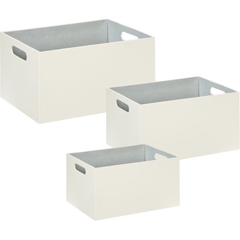 Conjunto de 3 cestas de almacenaje hechas a mano con asas de piel sintética beige Larsa