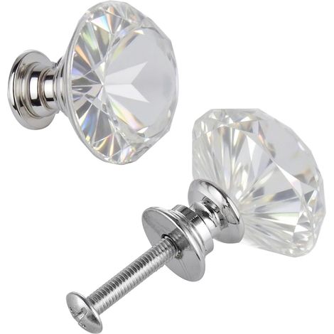 Boutons de meuble, lot de 12, 31 x 28 mm, acrylique argenté transparent et alliage de zinc (1/5)