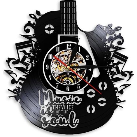 Horloge murale en vinyle pour guitare, cadeau de vacances, horloge murale noire de 12 pouces, instrument de musique, cadeau unique p (1/5)