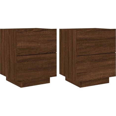 Set di 2 comodini con cassetti e LED in derivati del legno marrone DEC032846