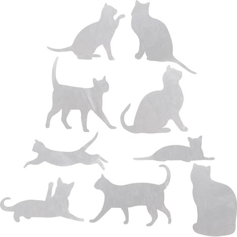 Lot de 9 Autocollants Statiques en PVC, Protection Anti-Collision Oiseaux Motifs Chats pour Fenêtres, Décorations Amovibles Adaptées aux Baies Vitrées et Portes en Verre