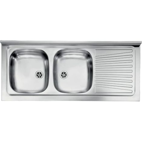 Évier bioclimatique Mondial 120x50 avec 2 vasques à gauche et gocciolatoio à droite en inox