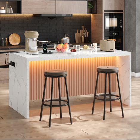 Îlot de cuisine 155x80x90 cm en MDF blanc, LED, moderne pour cuisine ouverte FloraGrace (1/5)