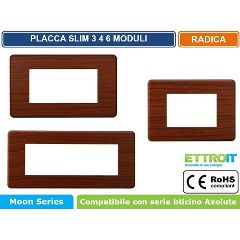 ETTROIT AN87303 Placca Slim Sottile 3P Serie Moon Colore Radica Compatibile Con Bticino Axolute Air (1/4)