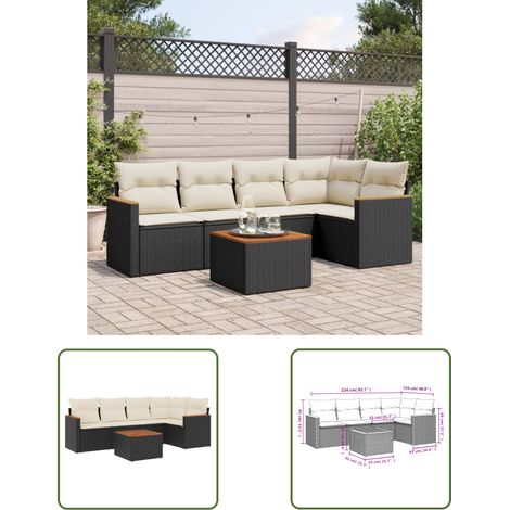 The Living Store 6-tlg. Garten-Sofagarnitur mit Kissen Schwarz Poly Rattan - Gartenmöbel Set - Esstisch - Lounge Möbel - Rattan Sofa - Outdoor Möbel (1/3)