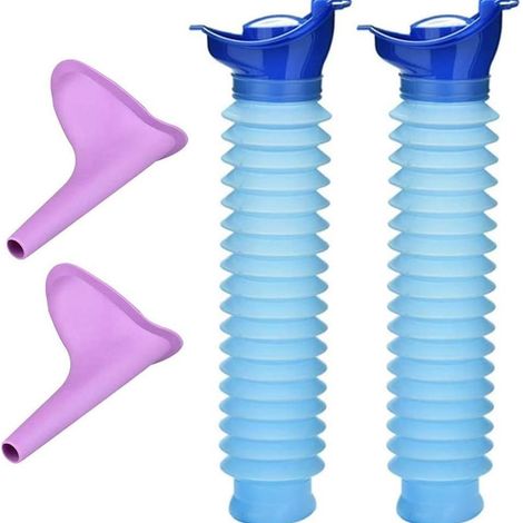 Tragbares Notfall-Urinal im 2er-Pack – versenkbare Mini-Urinflasche für Männer und Frauen im Freien, Reisetrichter für Autocamping, recycelbare mobile Toilette für Kinder und Erwachsene