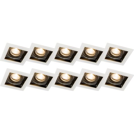 QAZQA Set of 10 Recessed Spotlights White with Black - Carree