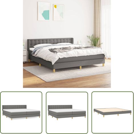The Living Store Sommier à lattes de lit avec matelas Gris foncé 180x200cm Tissu - Lit Double - Lit Tapissier - Literie - Chambre À Coucher - Matelas À Ressorts Ensachés (1/5)