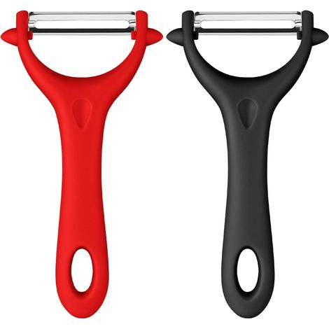 2 PCS Éplucheur Universel, Econome Legumes Inox Eplucheur Legumes Manuel Eplucheur Pomme de Terre Poignée Ergonomique, Couteau Eplucheur Cuisine pour Légumes Fruits (Noir+Rouge) (1/5)