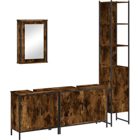 Maison Exclusive - 4-tlg. Badmöbel-Set Räuchereiche Holzwerkstoff