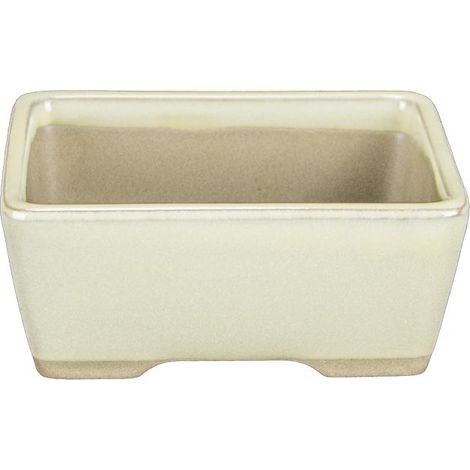 Vaso per bonsai Giapponese Morrisan rettangolare in gres smaltato bianco 9x7x3,5 cm - B02-8-4C