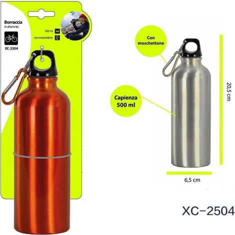 TRADE SHOP - Borraccia In Alluminio Tappo Ermetico Con Moschettone Da 500 Ml Colorate Xc-2504 - (1/5)