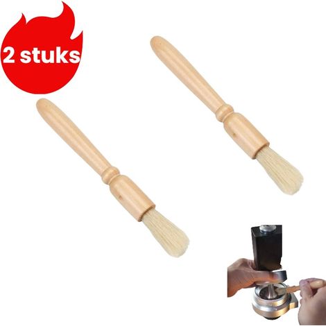 2 pièces brosse de nettoyage pour poudre de café brosse de nettoyage avec poignée en bois brosse pour résidus de moulin à café couleur kaki (1/5)