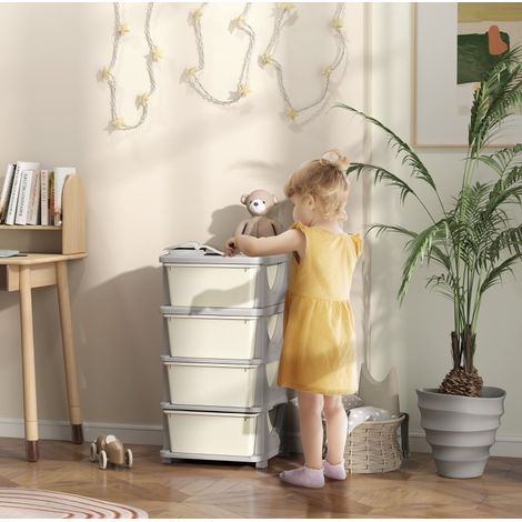 Commode enfant 37x37x76 cm en plastique blanc, avec rangement gain de place pour chambre, FloraGrace (1/5)