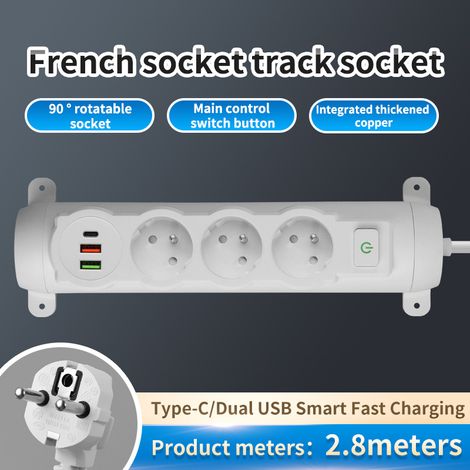 Power Strip EU Converter – Ideal Office & Travel, Adaptateur avec interrupteur, cordon d'alimentation de 2,8 mètres