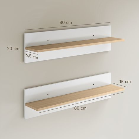 Wandregal 2er-Set Schweberegal, Wandboard, Regalbrett zur Präsentation, für Küche, Wohnzimmer, Weiß+Naturholz (1/5)