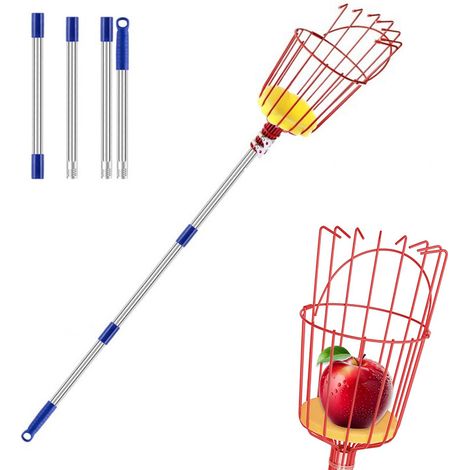 Cueille-Fruits Télescopique 5,6m, Perche de Cueillette Extensible en Acier Inoxydable, Outil de Jardin avec Panier de Récolte - Ramasse-Fruits (1/5)