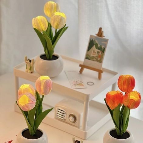 LED-Tischleuchte in Tulpenform mit Vase, Nachtlicht, für Büro, Wohnzimmer, Wohnaccessoires, Rosa (1/3)