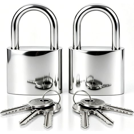 Lot de 2 cadenas avec clés - Petit cadenas de 32 mm - Pour casier de gym, armoires - Argenté (1/5)