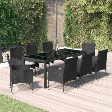 Ensemble à manger jardin 9 pcs-Salon de jardin et coussins noir résine tressée 901502 (1/5)