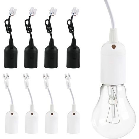 Douilles de Lampe E27, 8 Pcs Support Lampe Douille, Base DAmpoule en Plastique avec Câble, pour Les Cuisines de Bureaux, lÉclairage de Croissance Des Plantes et La Lumière DAquarium (1/5)