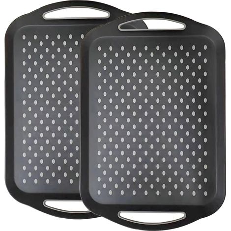 Plateau repas antidérapant, lot de 2 grands, pour repas, collations et desserts, 40 x 29 x 6 cm (noir) (1/5)