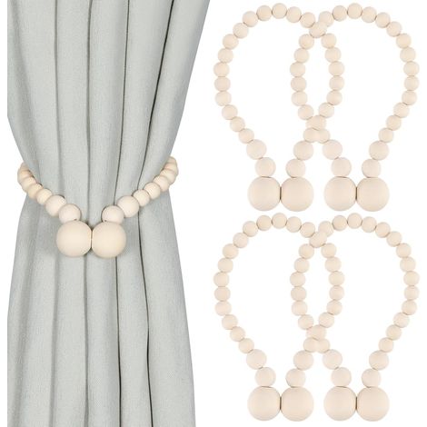 Lot de 4 Embrasses Rideaux Magnétiques, Attache Rideaux avec Perles en Bois, Embrasses de Rideaux Bohème, Embrasses à Rideaux pour Salon, Chambre, Salle à Manger (1/5)