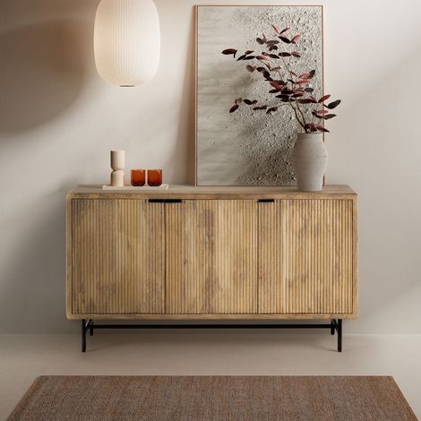 Buffet 3 portes 150x40x85 cm en manguier et métal noir - BERLIN (1/5)