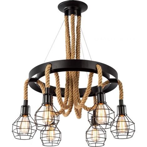 Lustre Suspendu 6XE27 60cm Hauteur Reglable IP20 Marron Metal (1/2)