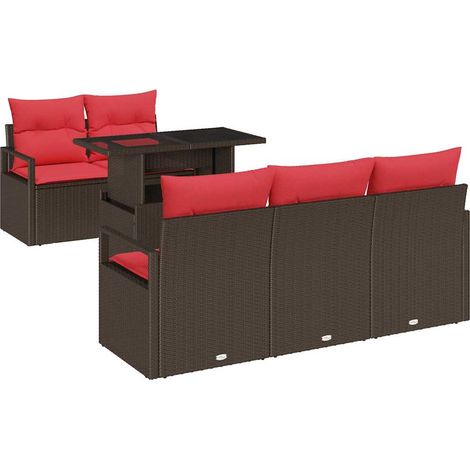 Maison Exclusive - Set Divano da Giardino 6 pcs Marrone e Rosso polyrattan