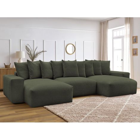 BOBOCHIC - Canapé panoramique convertible coffre VOLTAIRE tissu chiné   Vert (1/5)