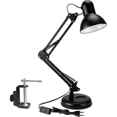 Lampe de bureau, lampe de travail d'architecte réglable avec clip pour la lecture à domicile (noir) (1/5)