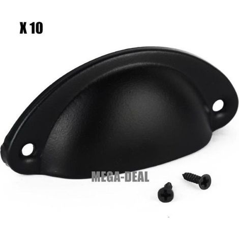 Mega-Deal 10pcs Coquille Fer Poignée Porte Cabinet Bouton Tiroir Placard Intérieure Meuble Tirer Avec Vis (noir)