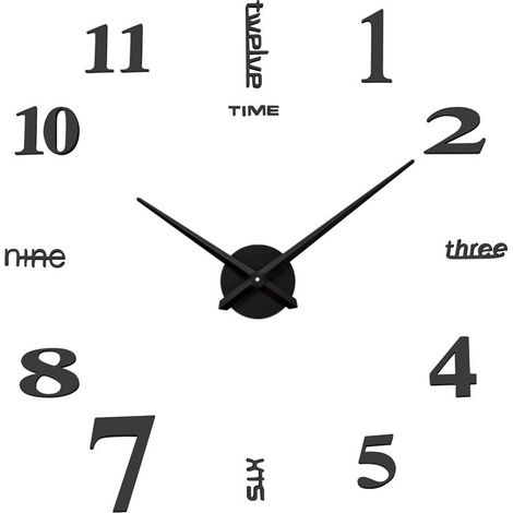 Pendule Murale Design Moderne Horloge Murale Silencieuse et sans Tic-tac sans Cadre 3D pour La Chambre Cuisine Salon Bureau Hôtel Noir，une pièce