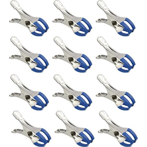Lot de 12 Pinces Métalliques pour Bâche Piscine Bleu Acier Inoxydable Clips Fixation Serre Film Étendre Linge Couvertures (1/5)