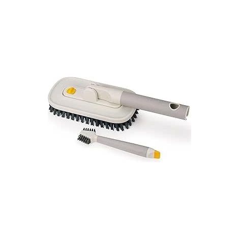 JosephJoseph Joseph CleanTech™ Detail-Reinigungsset, 2 Stück, für Fliesen und Fugen, manuell oder mit Verlängerung, Bürste mit Schaber, ergonomisches Design, rutschfest - Stein