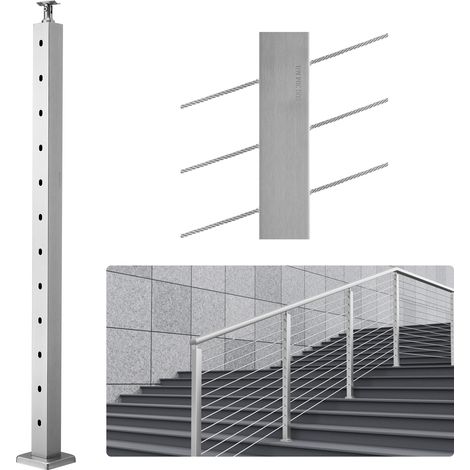 VEVOR Palo per Ringhiera per Scale, Palo per Parapetto Fori Inclinati a 30 Gradi, 12 Fori Preforati, Palo Ringhiera Acciaio Inox 106,7x5x5 cm, Argento, 1JZLGZ1067556VUN5V0
