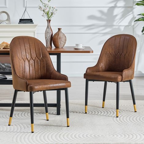 Esszimmerstühle 2er-Set braun mit Metallbeinen 120 kg OKMYHOME (1/5)