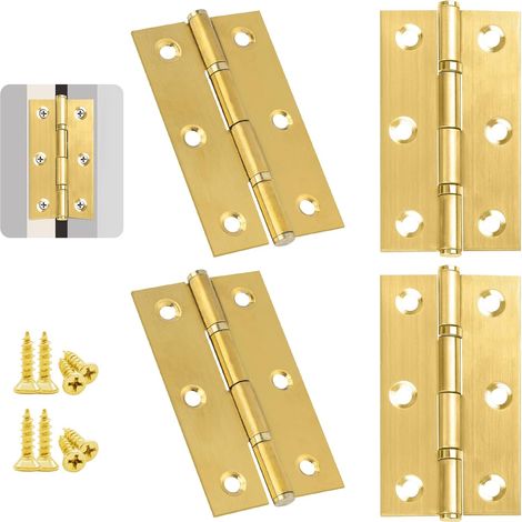 4 Grandes Charnières Robustes Réglables en Acier Inoxydable avec 24 Vis Pour Porte en Bois, Porte de Jardin et Extérieur, Charniere Doré 70x40x1,3 mm, Vis 12×5mm (1/5)