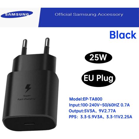 Chargeur Samsung 25W PD pour Galaxy Z Fold 6/5, Z Flip 4, S25, S24, S23, A05s, A54, A24, A23, M54, M13, M22, M32 et M53 avec câble (1/5)